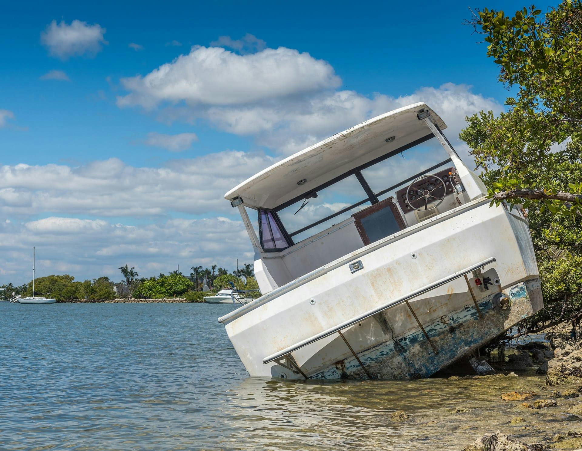 Boat crashed on shore