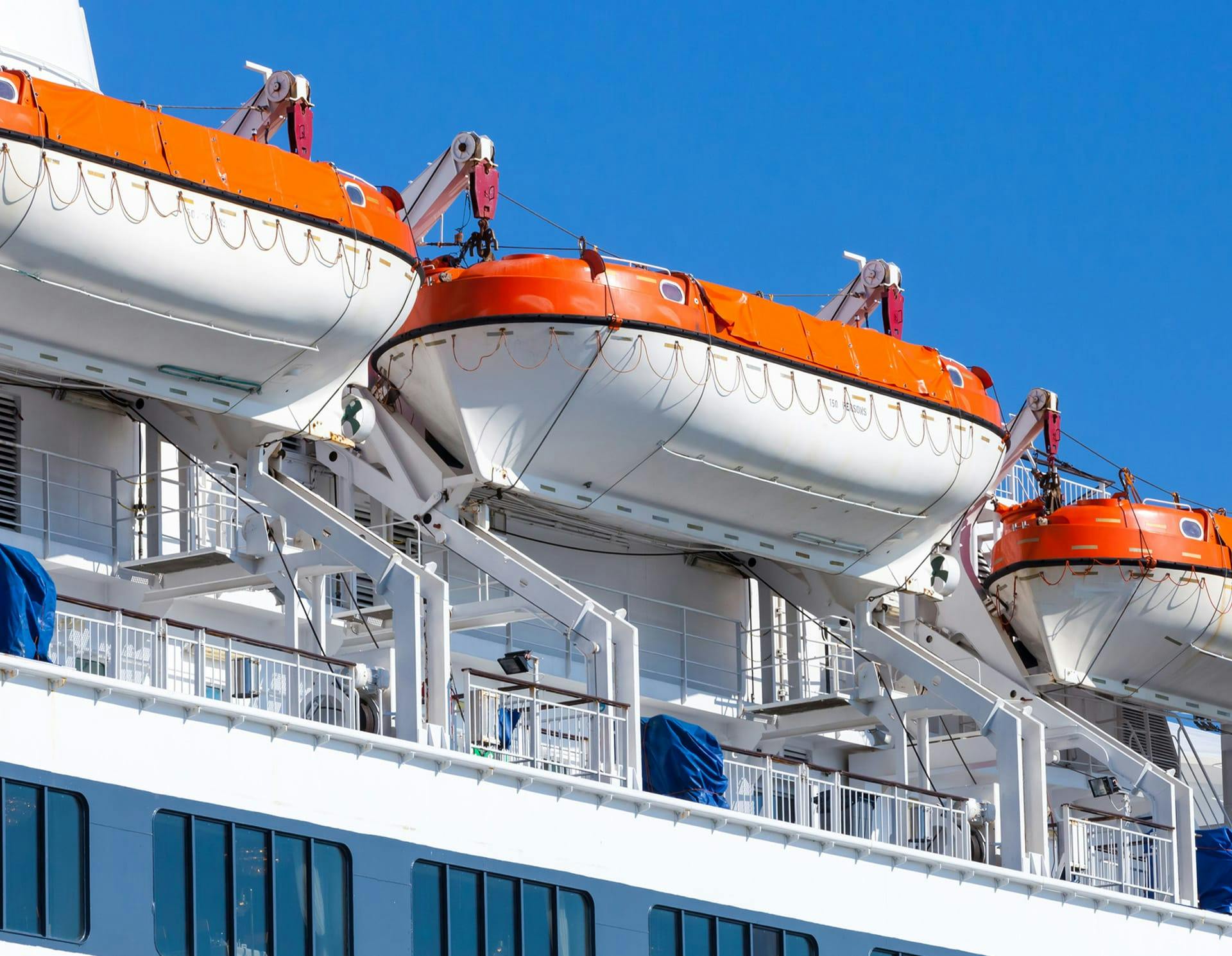 Lifeboats on a cruise ship