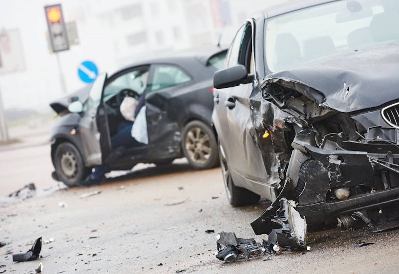 Car wreck with two vehicles.
