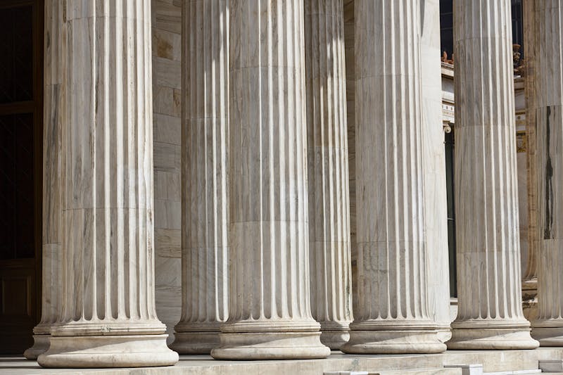 Pillars outside of a city hall.