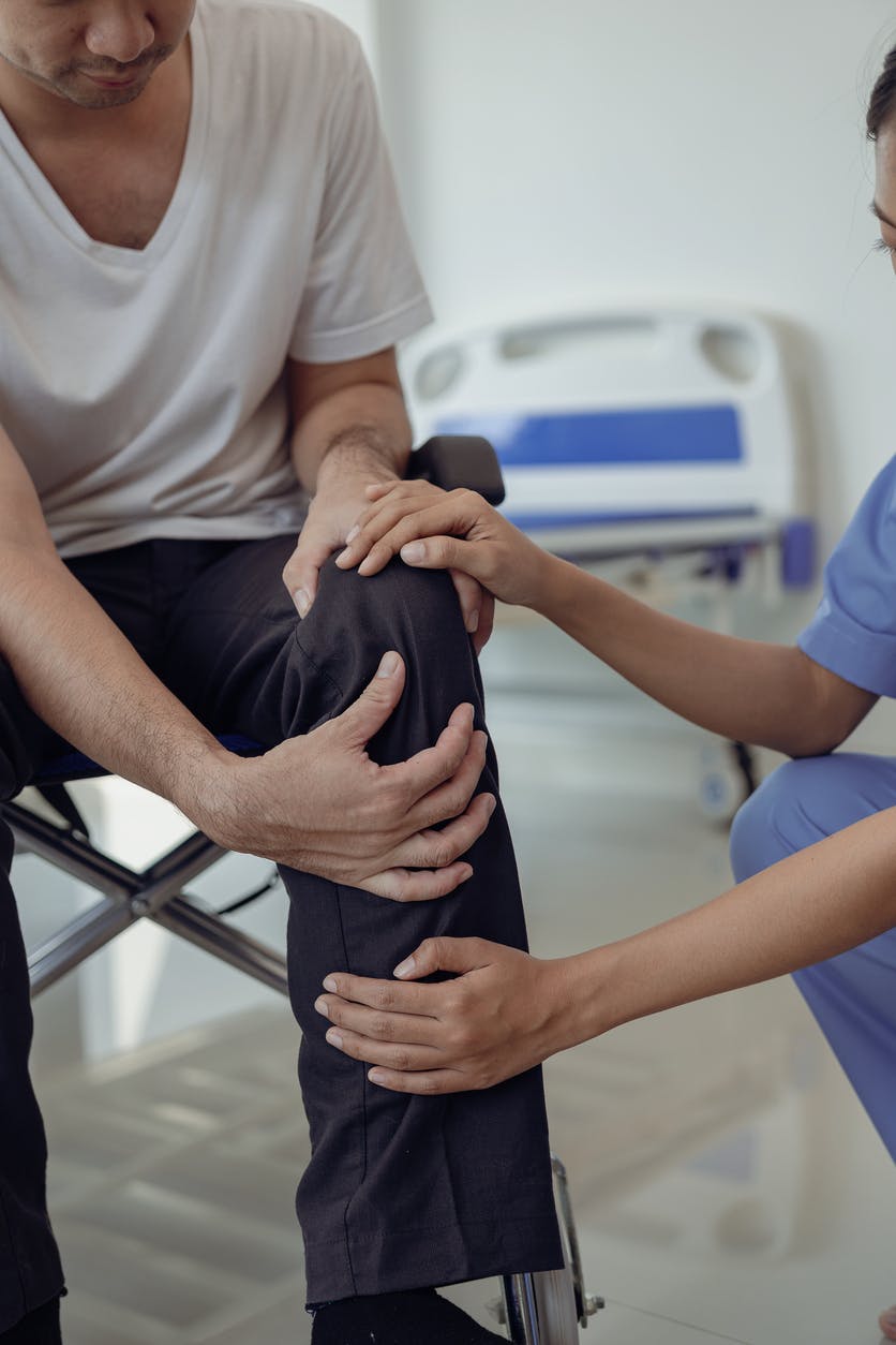 Injured man at doctor's office