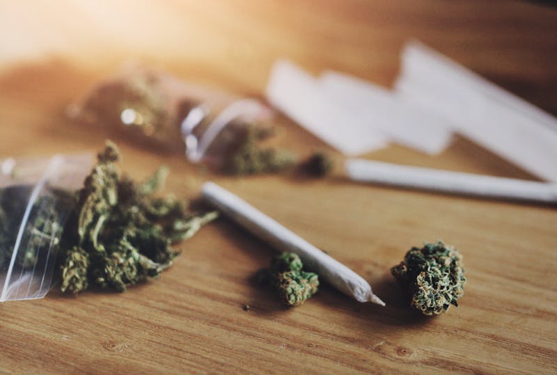 Joints and marijauna on surface