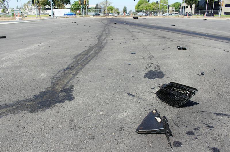 Tire marks on a road from a car