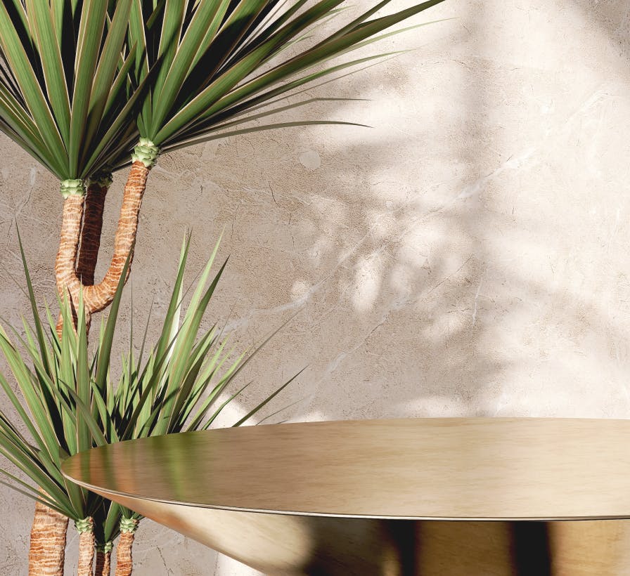 plants and a gold table