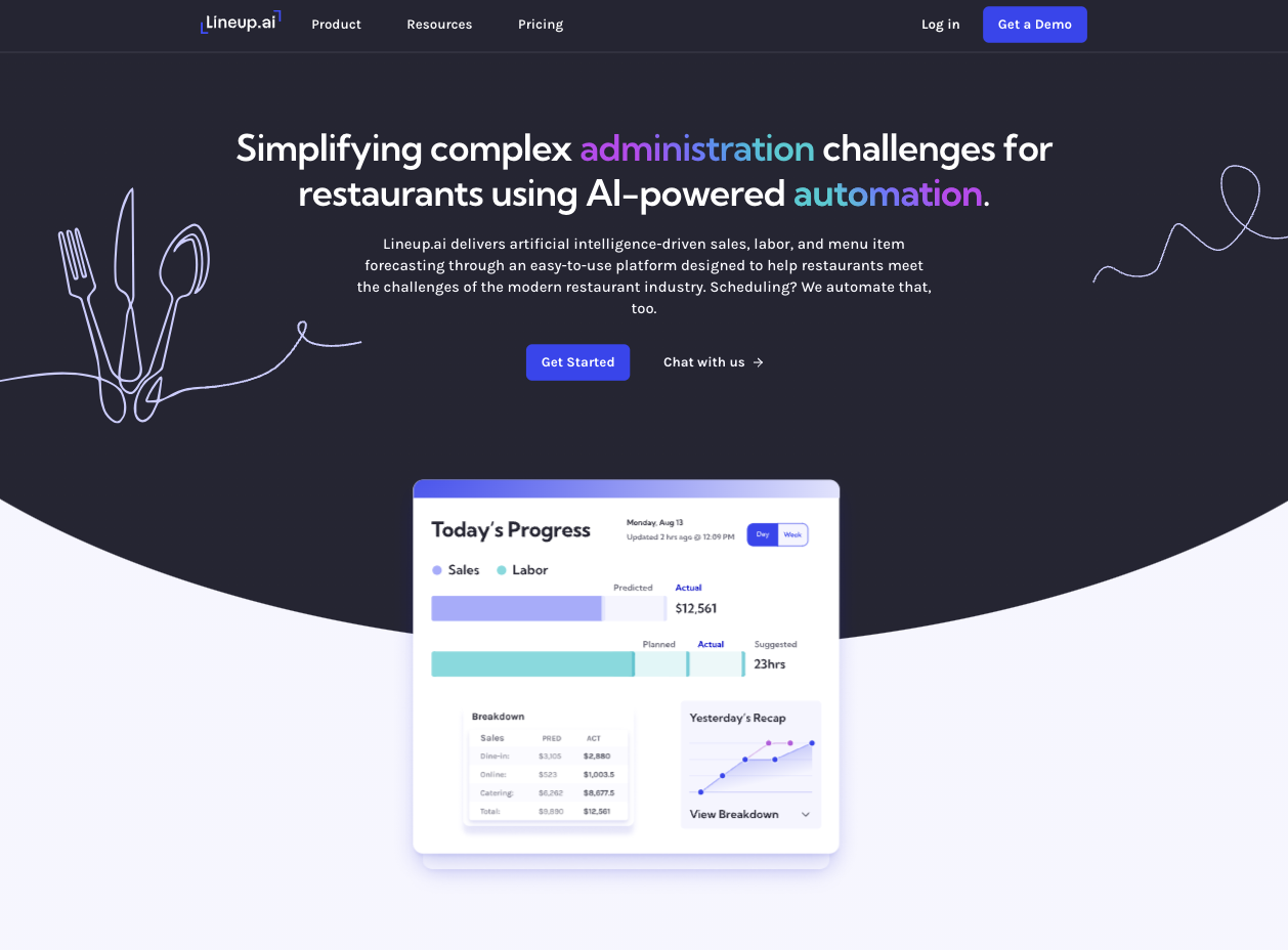 Screenshot of Lineup.ai homepage