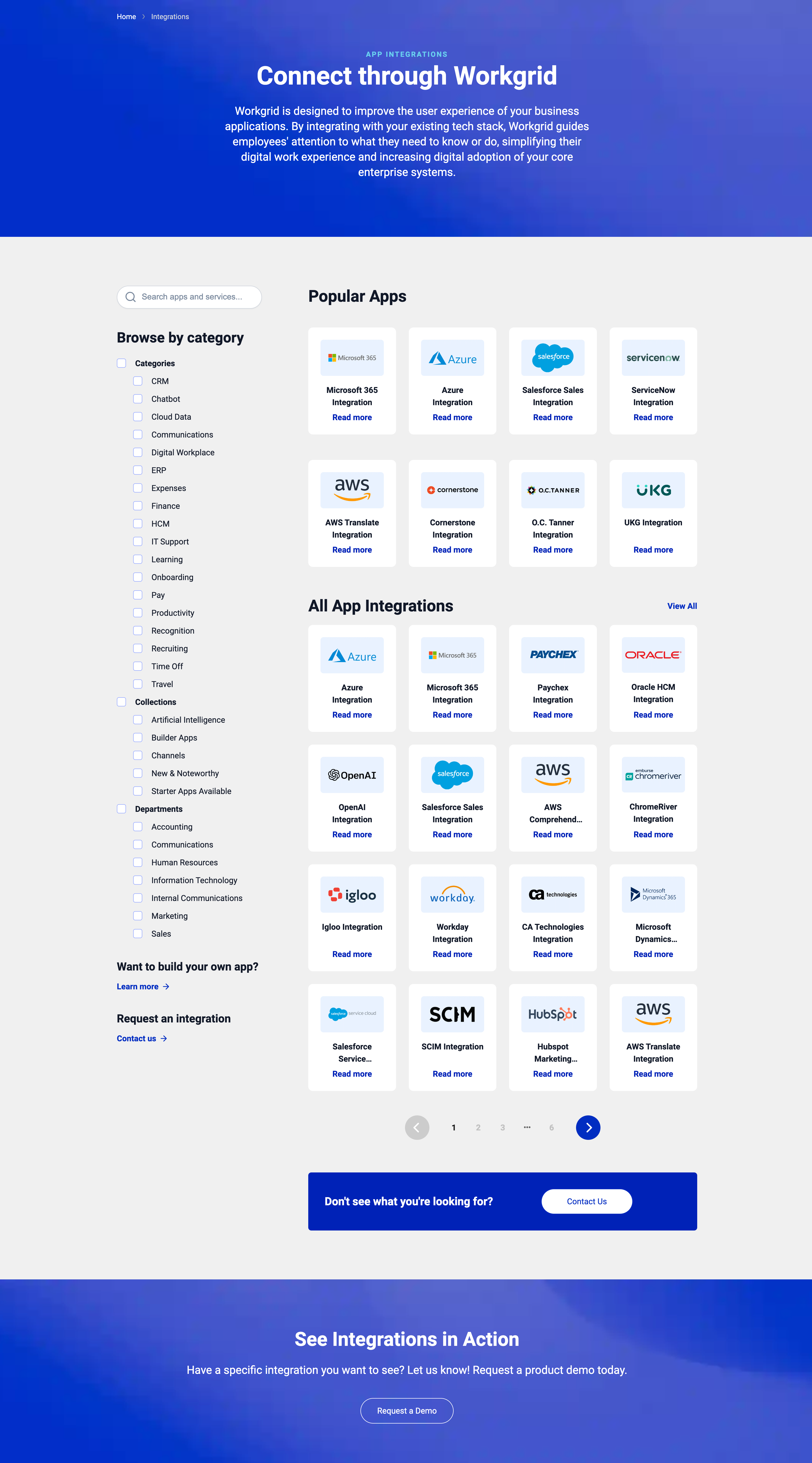 Workgrid integrations listing page