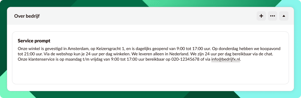 Extra bedrijfs informatie prompt