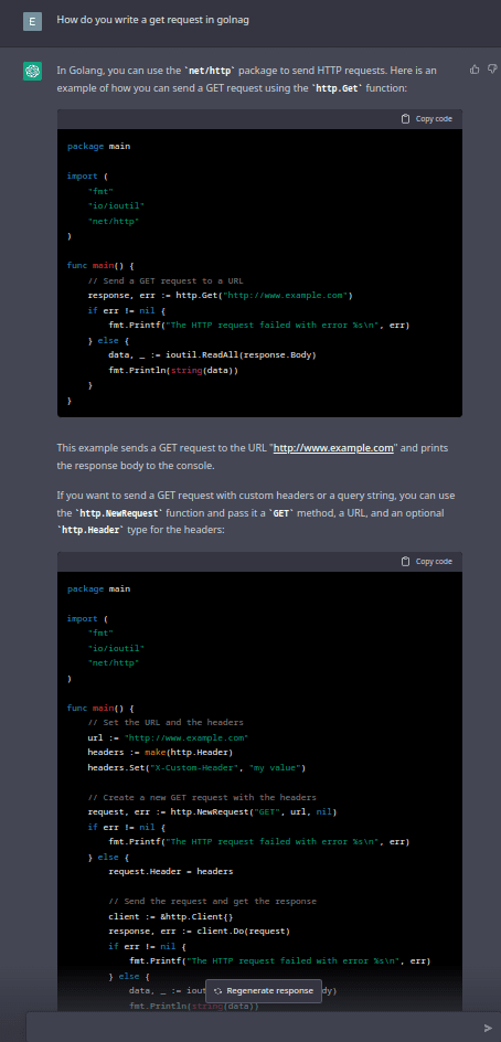 Een van onze developers die ChatGPT uittest voor zijn workflow (ChatGPT voert hier een complexe taak uit zoals het genereren van code)