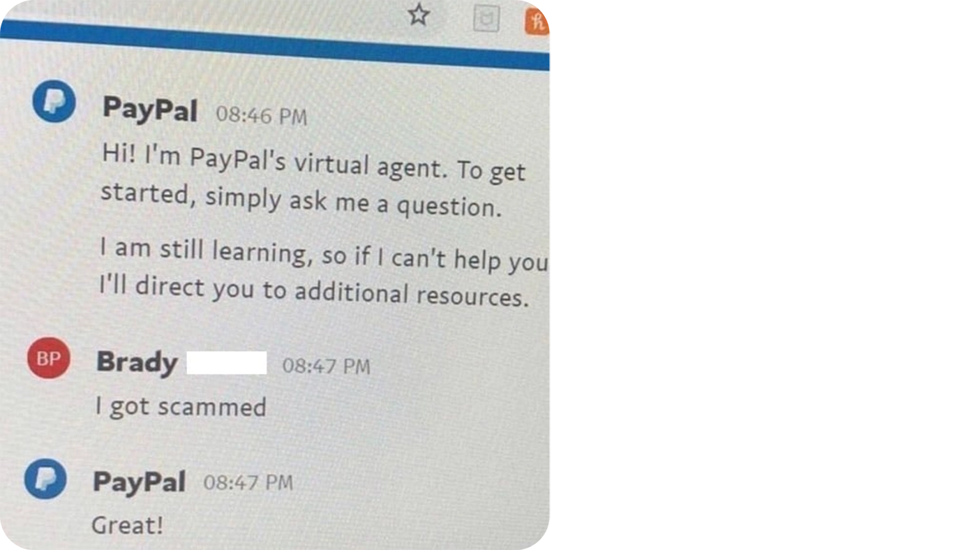 Paypal chatbot voorbeeld