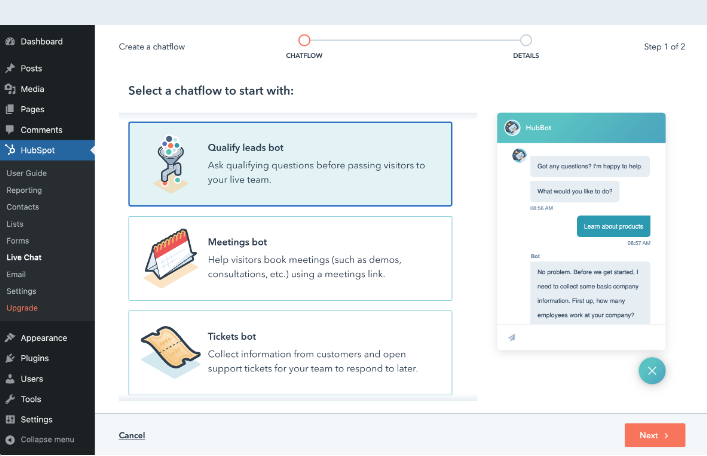 Source: Hubspot chatbot