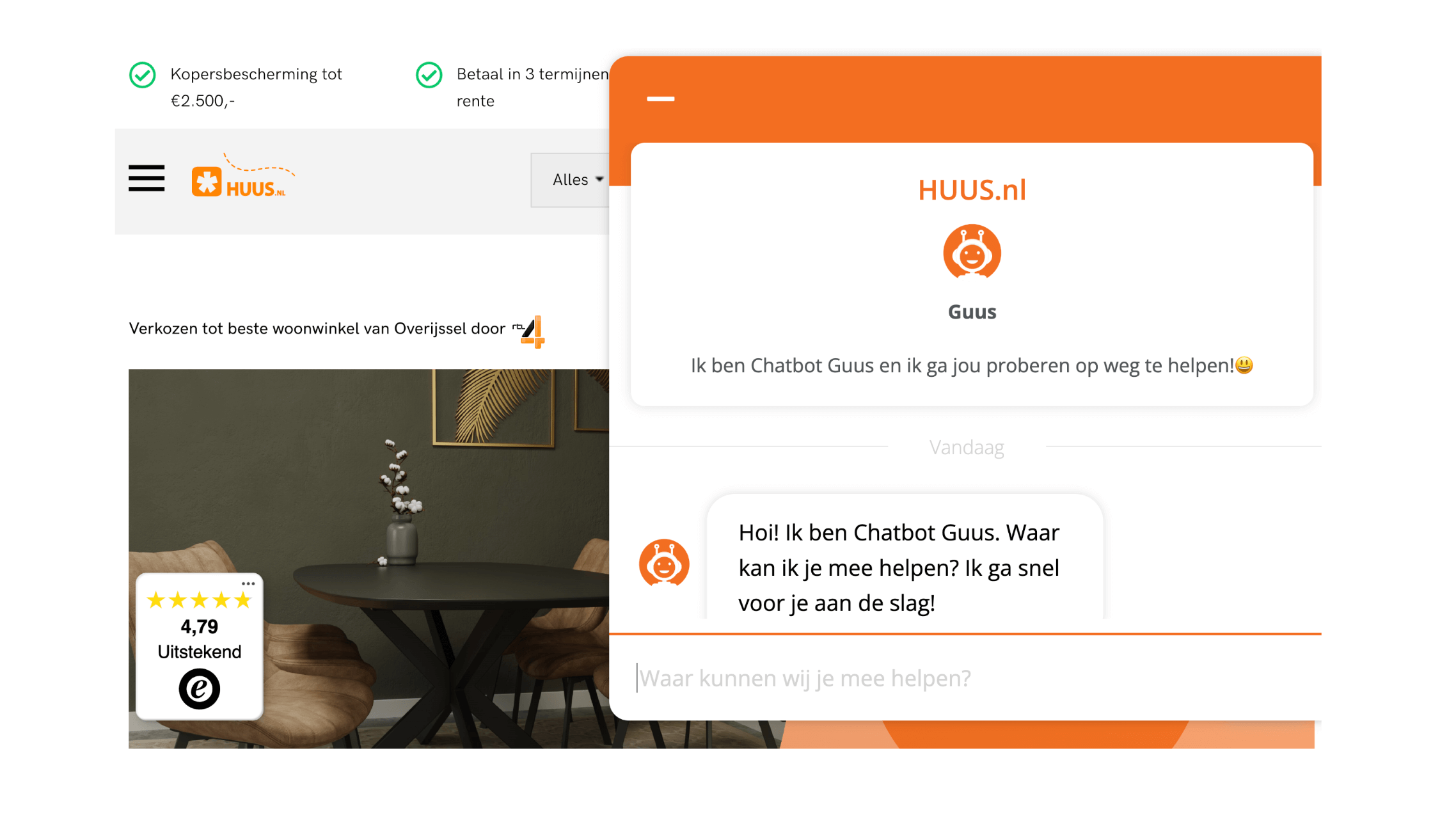 Huus.nl - case study - live chat + chatbot - eCommerce