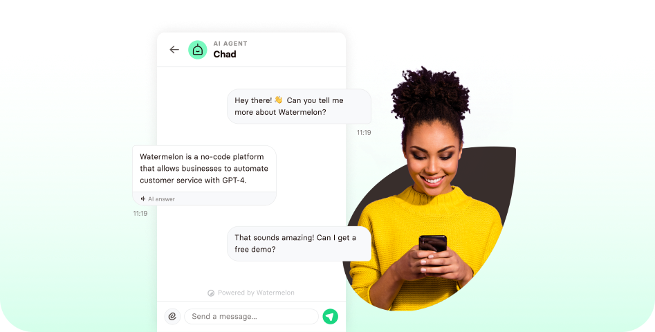 A human girl chatting with a Watermelon AI Agent