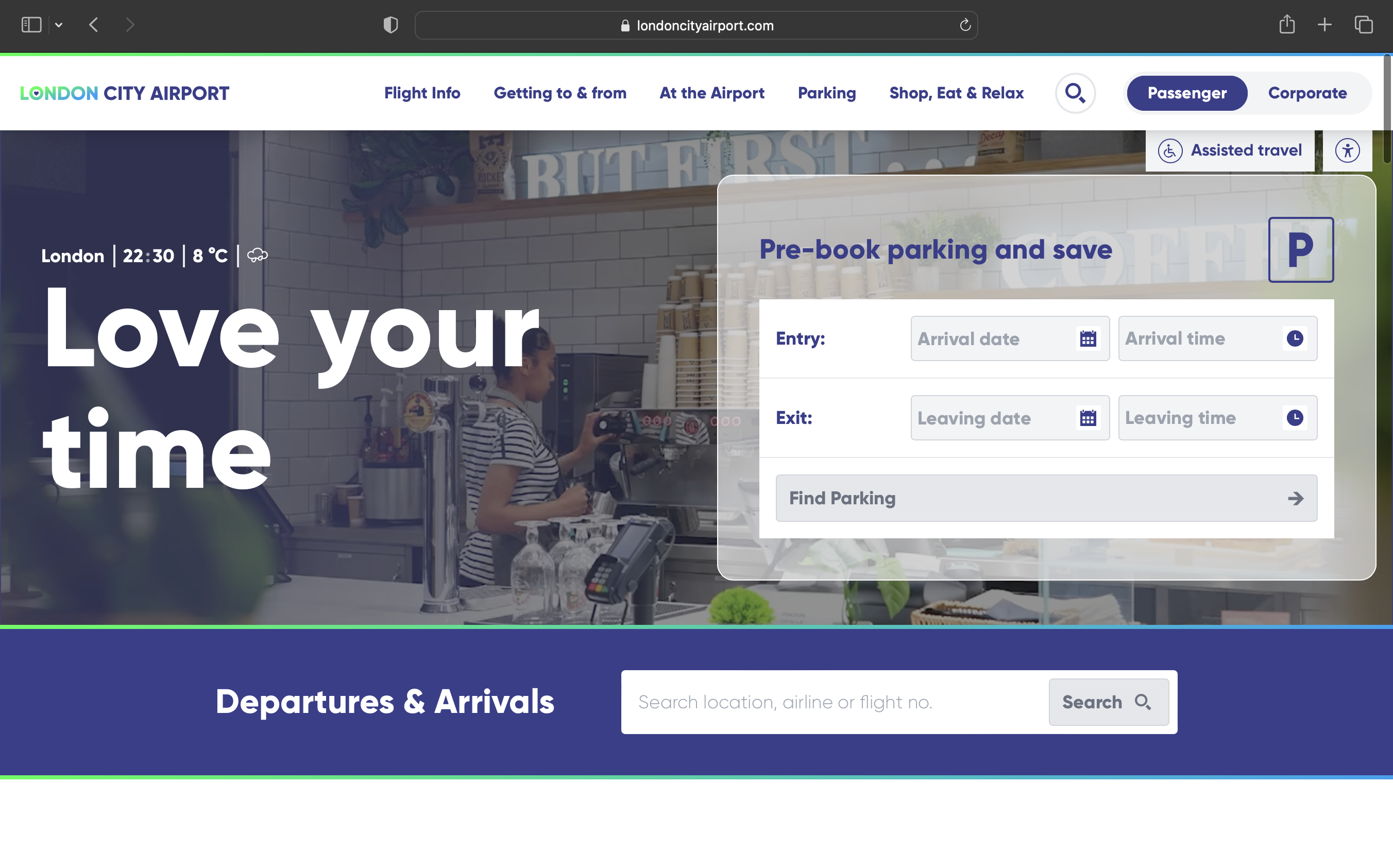 London City Airport website screenshot