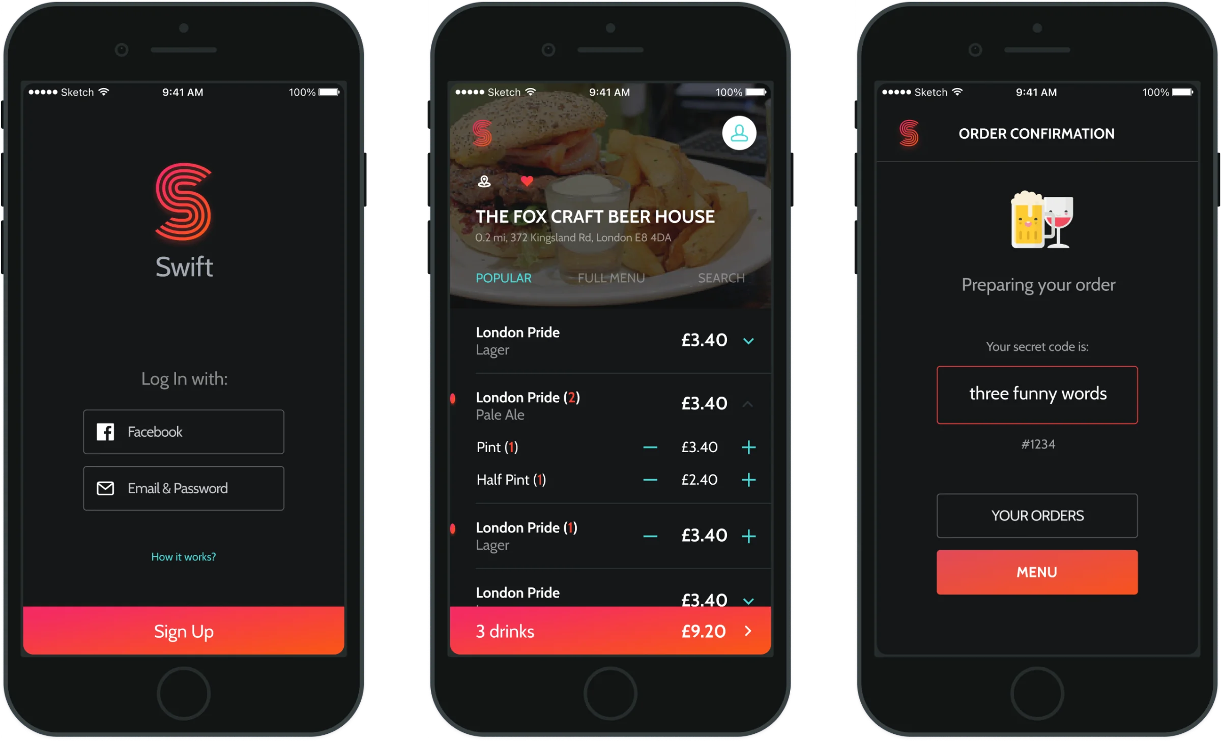 Swift — drink pre-ordering app for Founders & Lightning